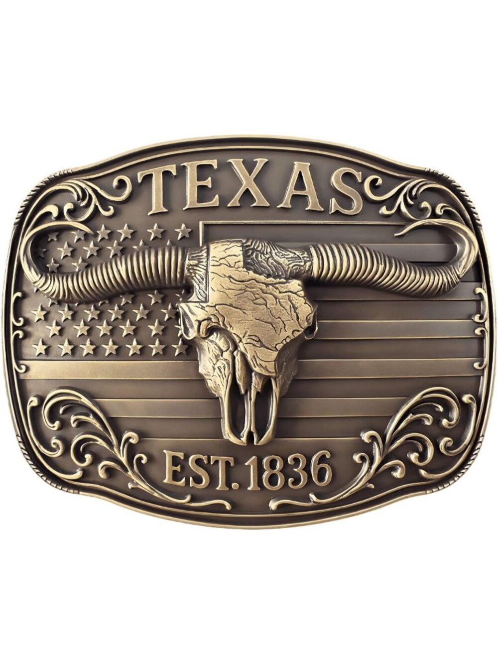 Men 004 Bronze Texas 1836 Vintage Cowboy Buckle Texas Map Longhorn Rodeo Belt